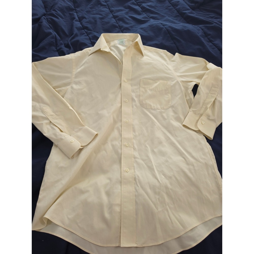 Brooks Brothers Milano Dress Shirt 16-32 Pale Yellow Non-Iron Supima Cotton Slim